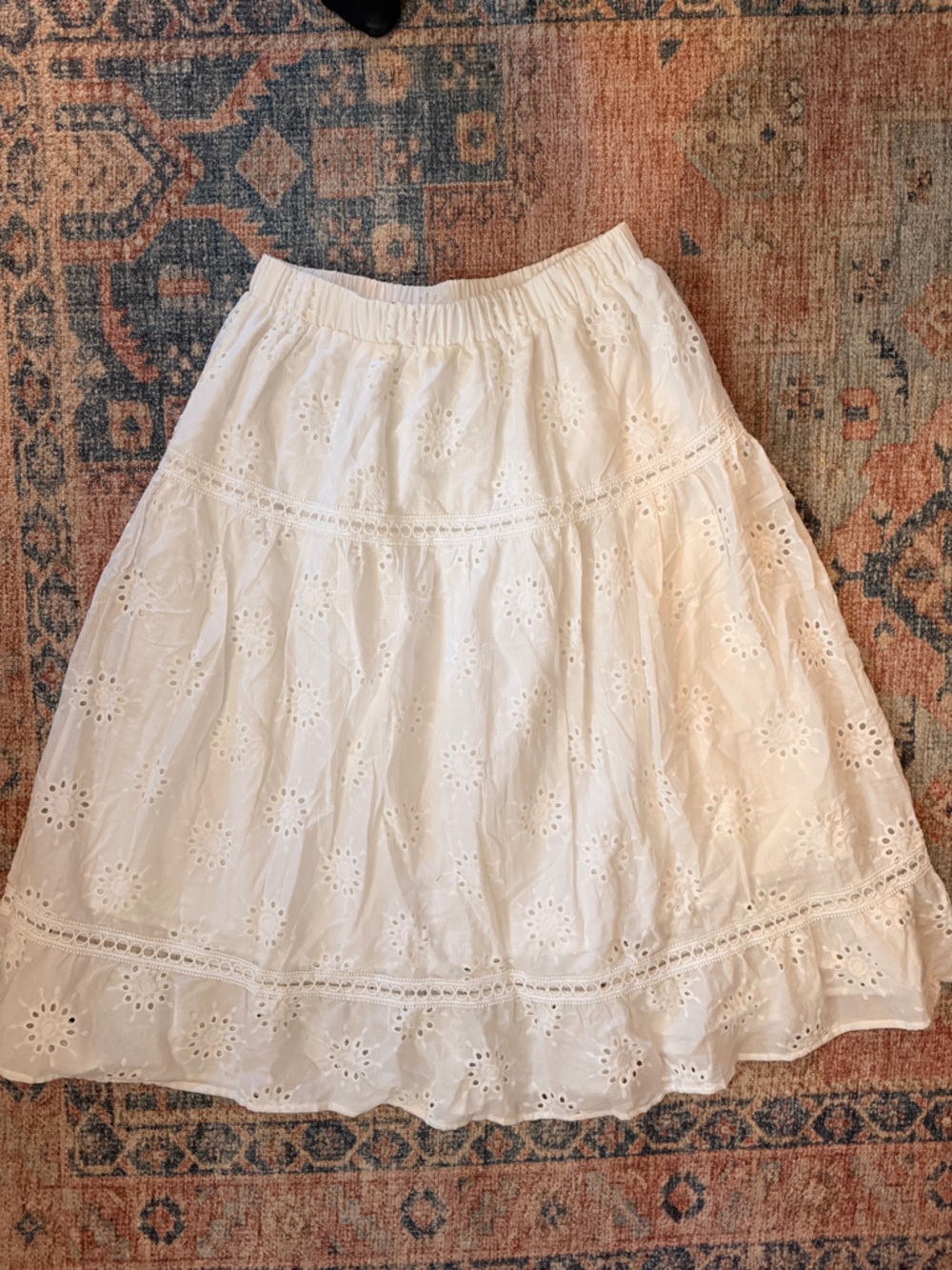 Ultra Pink White Eyelet Tiered Midi Skirt